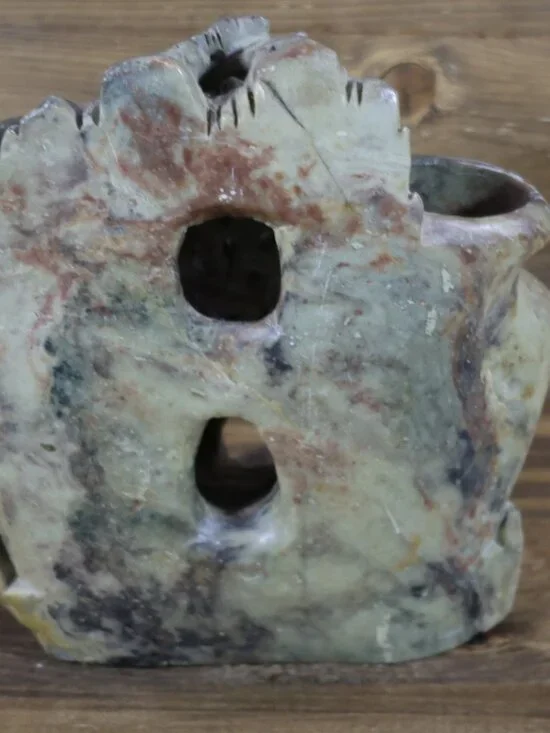 Vintage Chinese Carved Soapstone Double Vase With Flowers and Leaves 6. 5" tall - Picture 3 of 7